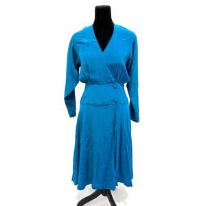 Cybèle teal silk wrap like midi dress